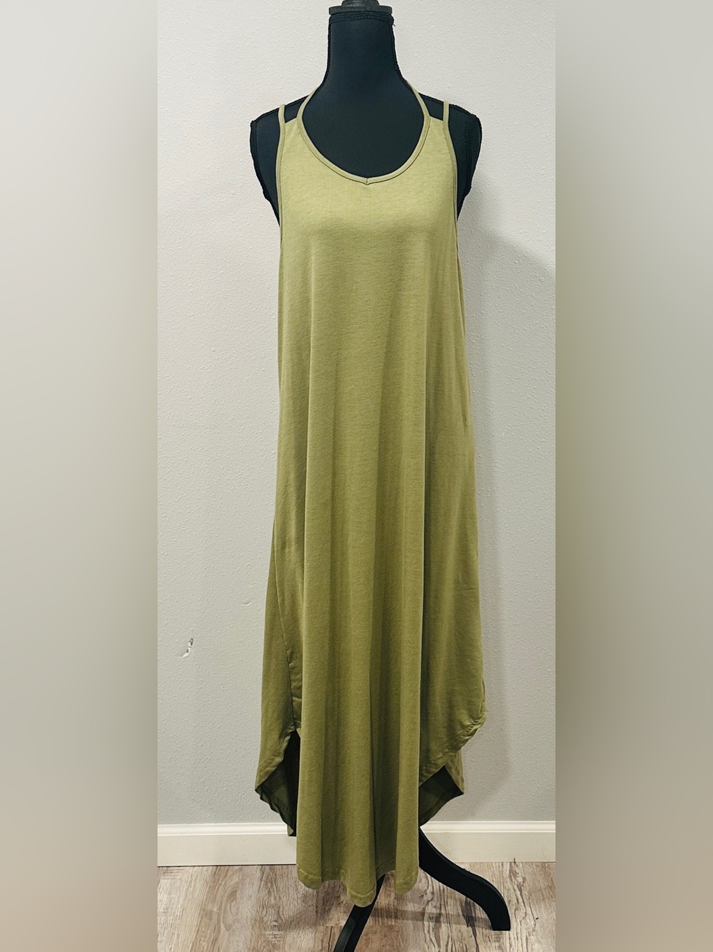 Olive Green Sleeveless Swing Maxi Dress